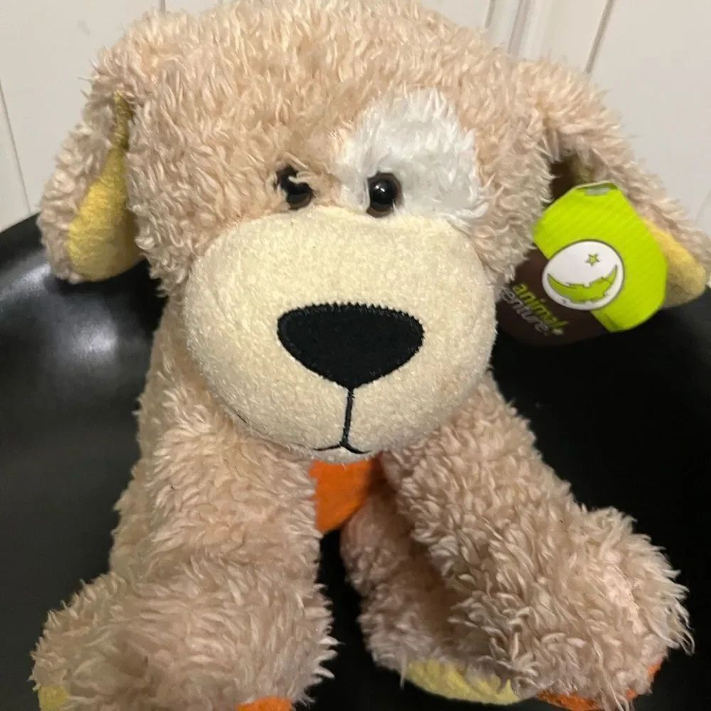 Animal Adventure 18” Puppy Dog White Tan Sitting Plush Stuffed Animal Toy